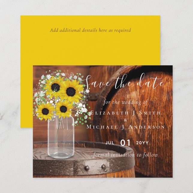 BUDGET Rustic Sunflowers Wedding Save Dates (Front/Back)