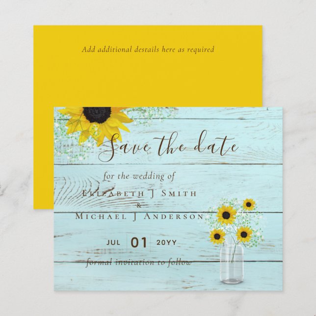 BUDGET Rustic Sunflowers Wedding Save Dates (Front/Back)