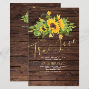 Budget Rustic Sunflowers Wood Wedding Invites A9