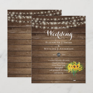 BUDGET Rustic Sunflowers Woodland Wedding Invite