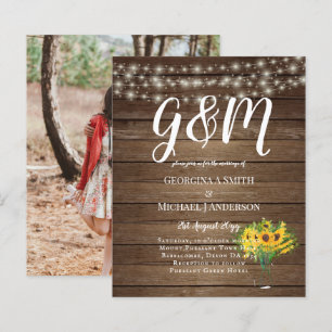 BUDGET Rustic Sunflowers Woodland Wedding Invite