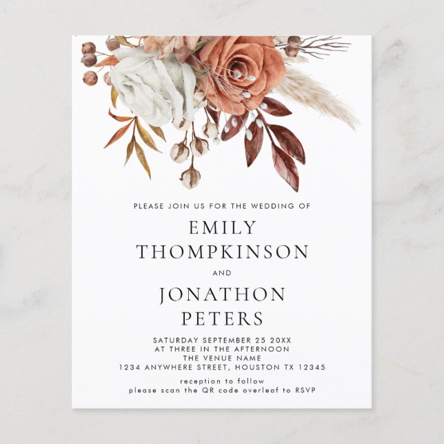 Budget Rustic Terracotta Floral QR Code Wedding (Front)