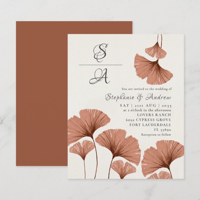 Budget Rustic Terracotta Ginkgo foliage Wedding   (Front/Back)