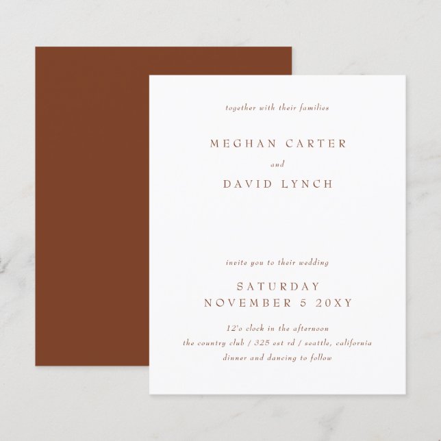 Budget Rustic Terracotta Wedding Invitation (Front/Back)