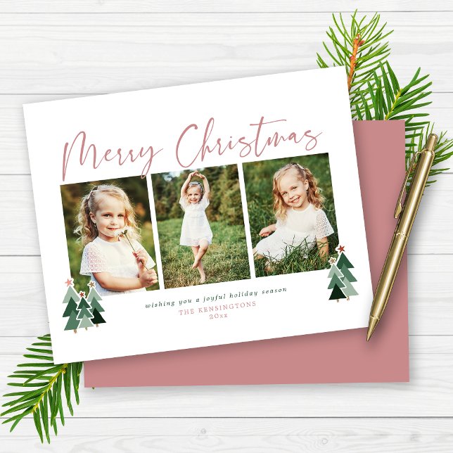Budget Rustic Trees Modern Christmas Holiday (Budget Rustic Trees Pink Modern Christmas Holiday Photo Card)