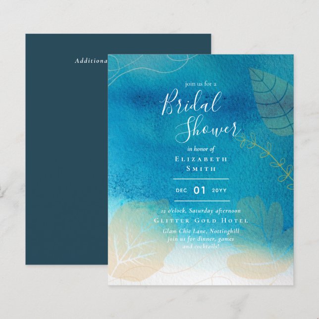 Budget Rustic Turquoise Gold Bridal Shower Invite (Front/Back)