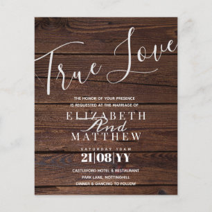 Budget Rustic Typography Wood Wedding Invitation