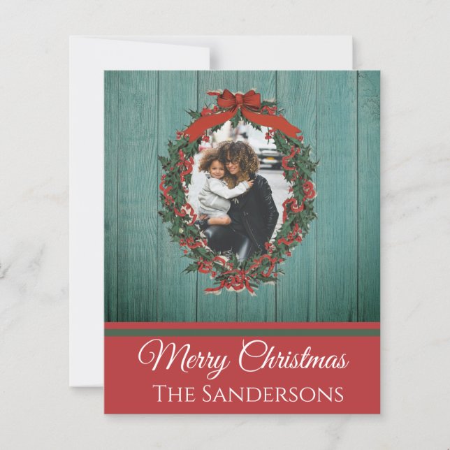 budget Rustic Vintage Holiday Photo Christmas card (Front)