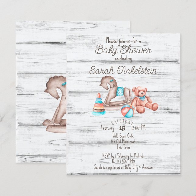 Budget Rustic vintage toys white wood baby shower  (Front/Back)