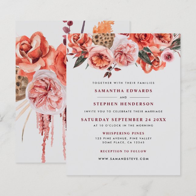 Budget Rustic Watercolor Floral Wedding Invitation (Front/Back)