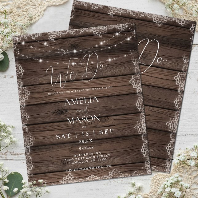 Budget Rustic "We Do" String Lights Wedding Invite (Budget Rustic "We Do" String Lights Wedding invitation)