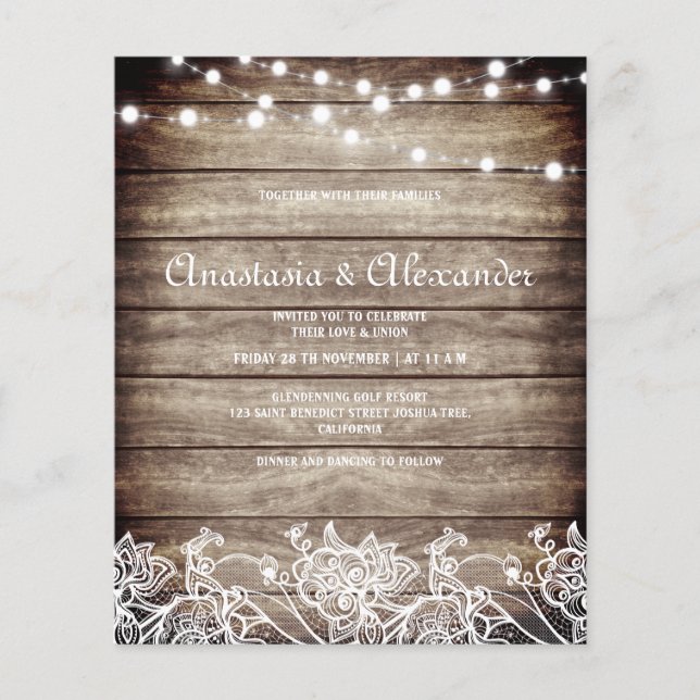 Budget Rustic wedding invitation. flyer (Front)