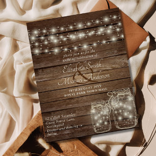 Budget Rustic Wedding Invitation Mason Jars Lights