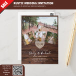 Budget Rustic Wedding Invites Photo Collage Modern Postcard<br><div class="desc">These wedding invitations are printed on postcards making them an excellent budget wedding invitation  and they still look great! Add your own photos to the wooden heart,  wood fence panel styled invitation which has handwritten fonts and a rustic barn,  countrsyide wedding theme.</div>