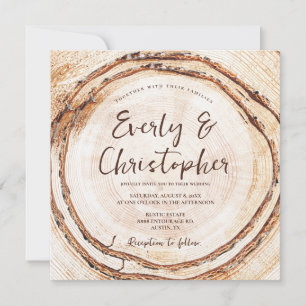 Budget Rustic Wedding Wood Cut Slice Customisable Invitation
