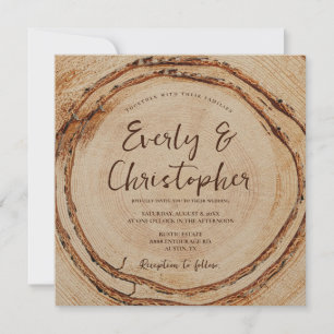 Budget Rustic Wedding Wood Cut Slice Customisable Invitation