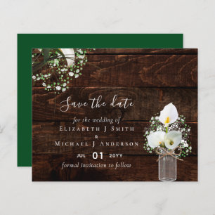 Budget Rustic White Calla Lilies Wedding Save Date