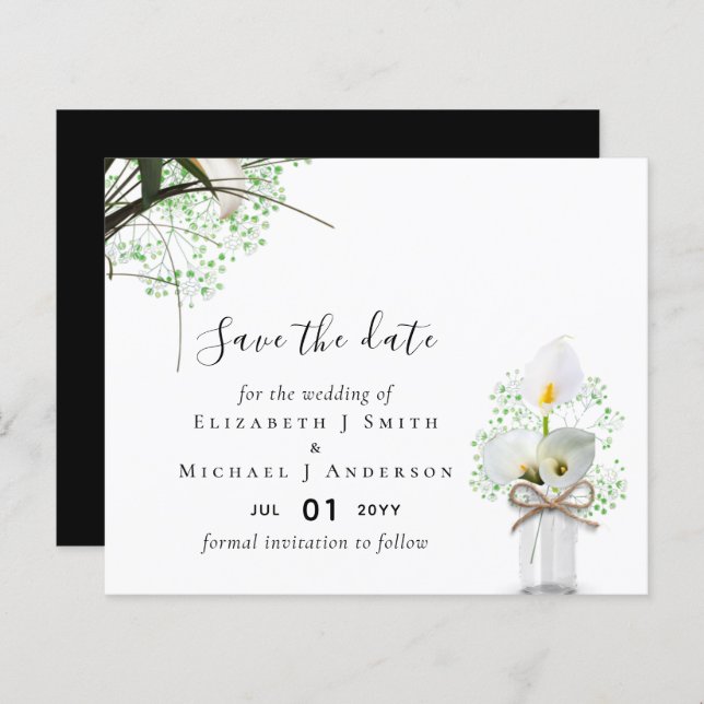 Budget Rustic White Calla Lilies Wedding Save Date (Front/Back)