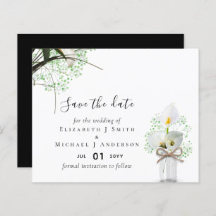 Budget Rustic White Calla Lilies Wedding Save Date