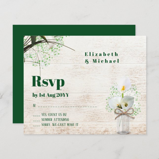 Budget Rustic White Calla Lily Wedding RSVP (Front/Back)