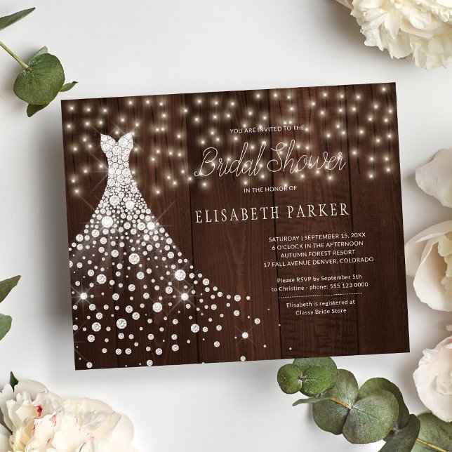 Budget rustic white gown bridal shower invitation (Creator Uploaded)