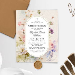 Budget Rustic Wildflowers Christening Invitation