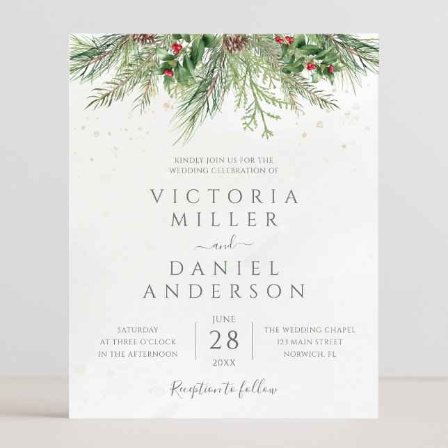 Budget Rustic Winter Greenery Wedding Invitation (Creator Uploaded)