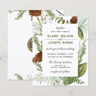 Budget Rustic Winter Pine cone Wedding Invitation