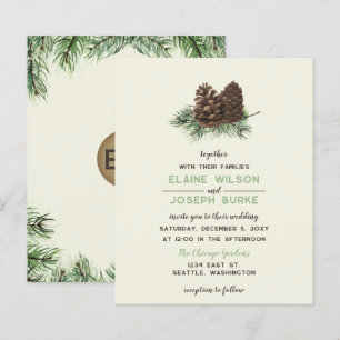 Budget Rustic Winter Pine Cone Wedding Invitation
