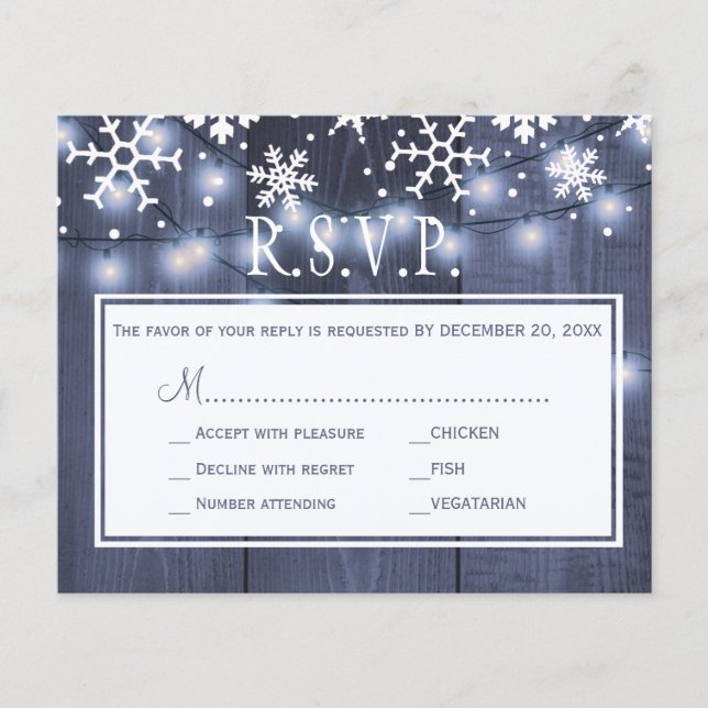 Budget rustic winter wedding rsvp card flyer (Front)