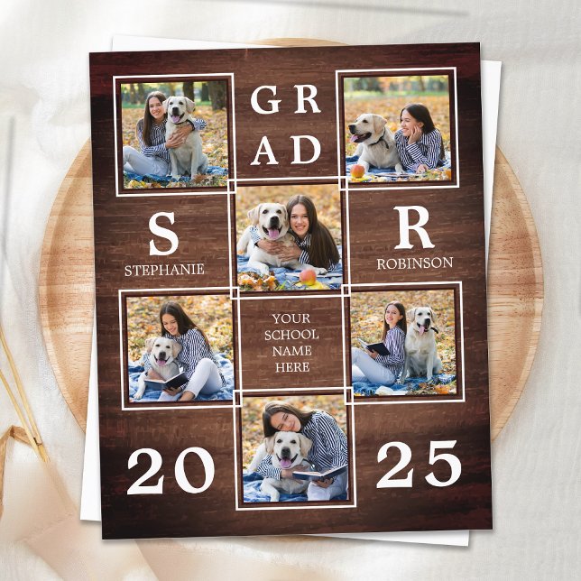 Budget Rustic Wood 6 Photo Graduation Announcement (Creator Uploaded)