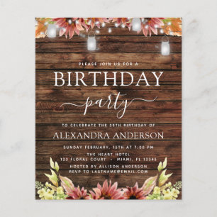 Budget Rustic Wood Autumn Sunflowers 30th Birthday Flyer