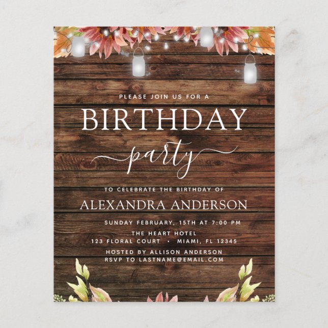 Budget Rustic Wood Autumn Sunflowers Birthday (Front)