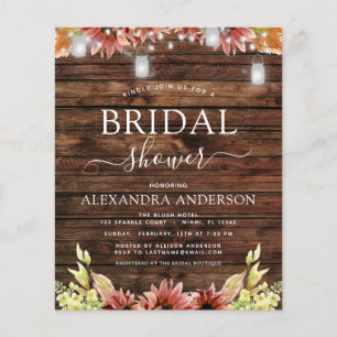 Budget Rustic Wood Autumn Sunflowers Bridal Shower Flyer