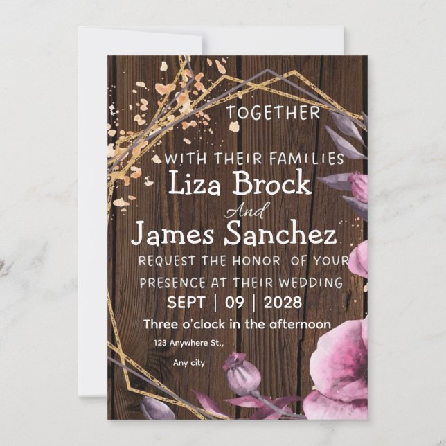 Budget Rustic Wood Background Wedding Invitation (Front)