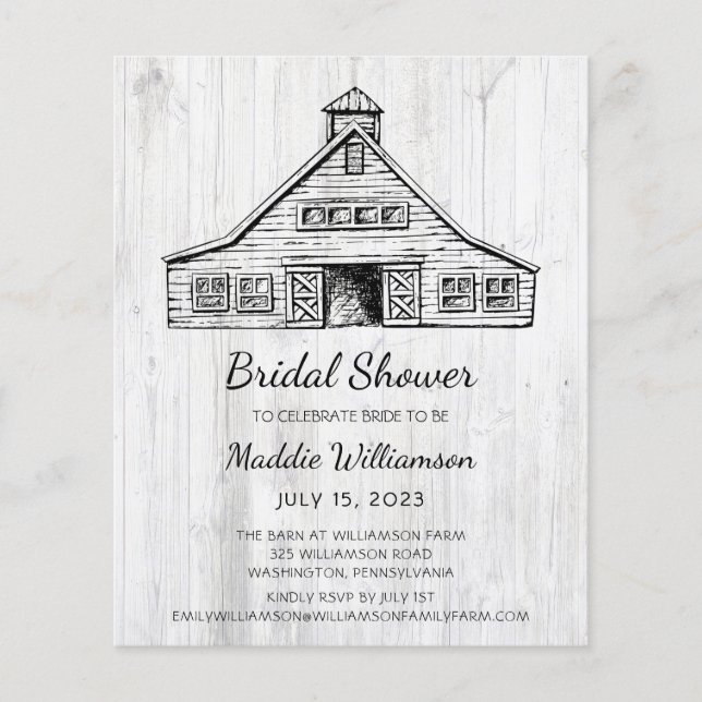 Budget Rustic Wood Barn Bridal Shower Invitation  (Front)