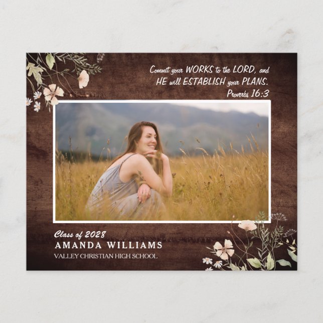 BUDGET Rustic Wood Christian Graduation Verse (Front)