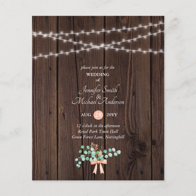 Budget Rustic Wood Coral Greenery Wedding (Front)