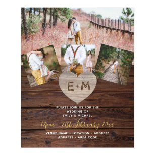 BUDGET Rustic Wood Engraved Heart PHOTO WEDDING Flyer