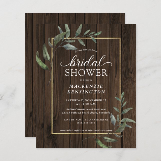 Budget Rustic Wood Eucalyptus Bridal Shower (Front/Back)