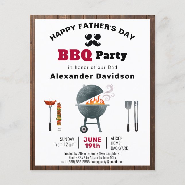 BUDGET Rustic Wood Father's Day BBQ Invitation (Front)