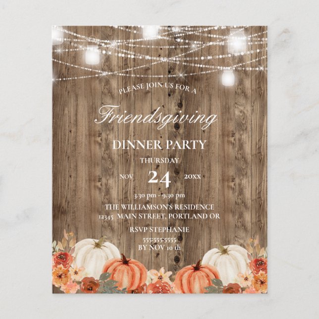 Budget Rustic Wood Floral Friendsgiving Dinner (Front)