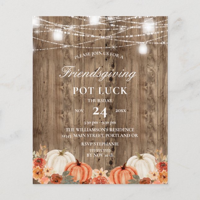 Budget Rustic Wood Floral Friendsgiving Pot Luck (Front)