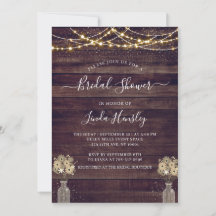 Budget Rustic Wood Floral Lights Bridal Shower Inv