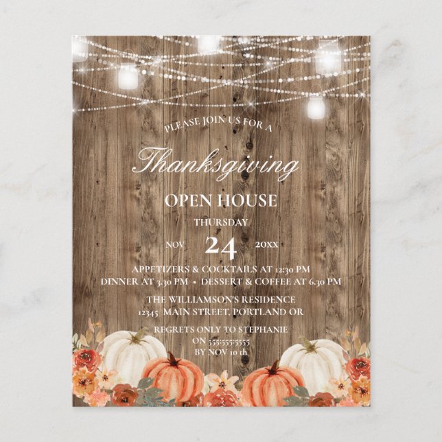 Budget Rustic Wood Floral Thanksgiving Open House  (Front)