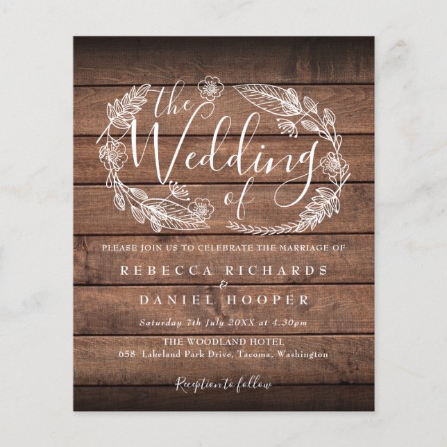 Budget Rustic Wood Foliage Wedding Invitation (Front)