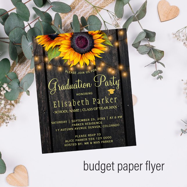 Budget rustic wood graduation party invitation flyer (Creator Uploaded)