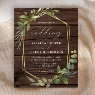 Budget Rustic Wood Greenery Wedding Invitation