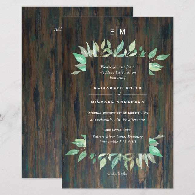 BUDGET Rustic Wood Greenery Wedding Invitations A9 (Front/Back)