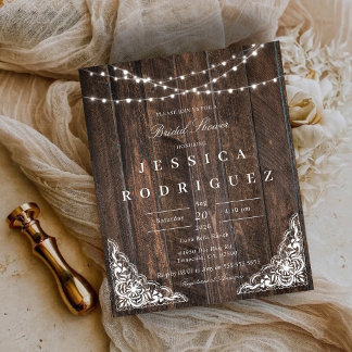 Budget Rustic Wood Lace Bridal Shower Invitation
